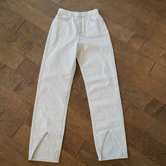 Triarchy Jeans Women 26 Ms Hart Petal Hem High Rise Straight Leg Denim Cream NWT